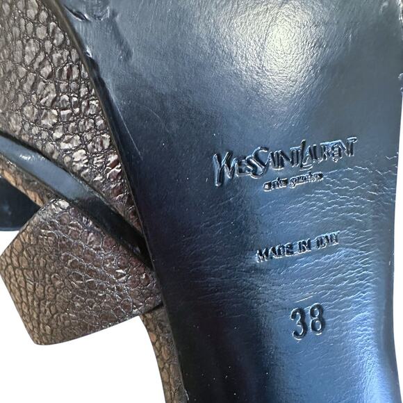 Saint Laurent Tribute Pewter Silver Embossed Leather Platform High Heels  38 - Picture 10 of 12